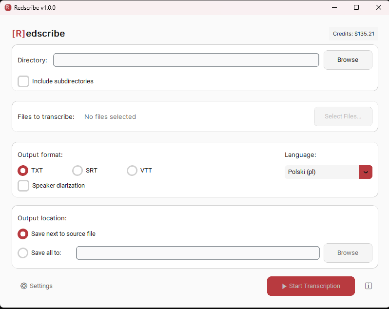 Redscribe Application Screenshot